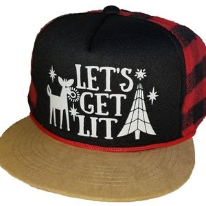 Let's Get Lit Buffalo Plaid Hat Christmas Party